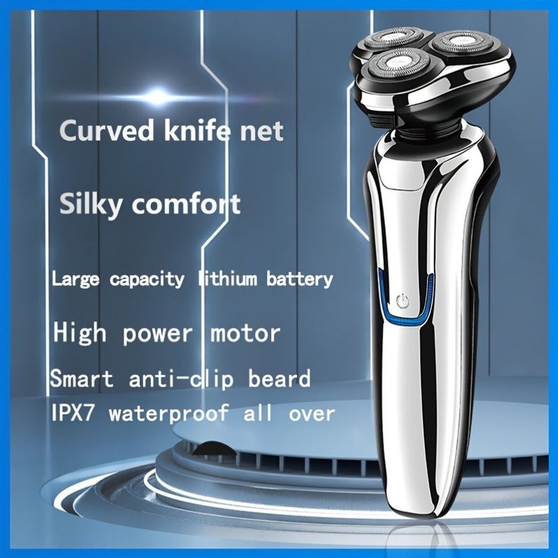 Men Gun Color 4D Floating Three Blade Electric Shaver with LED Display Type C Fast Charging - Image 1