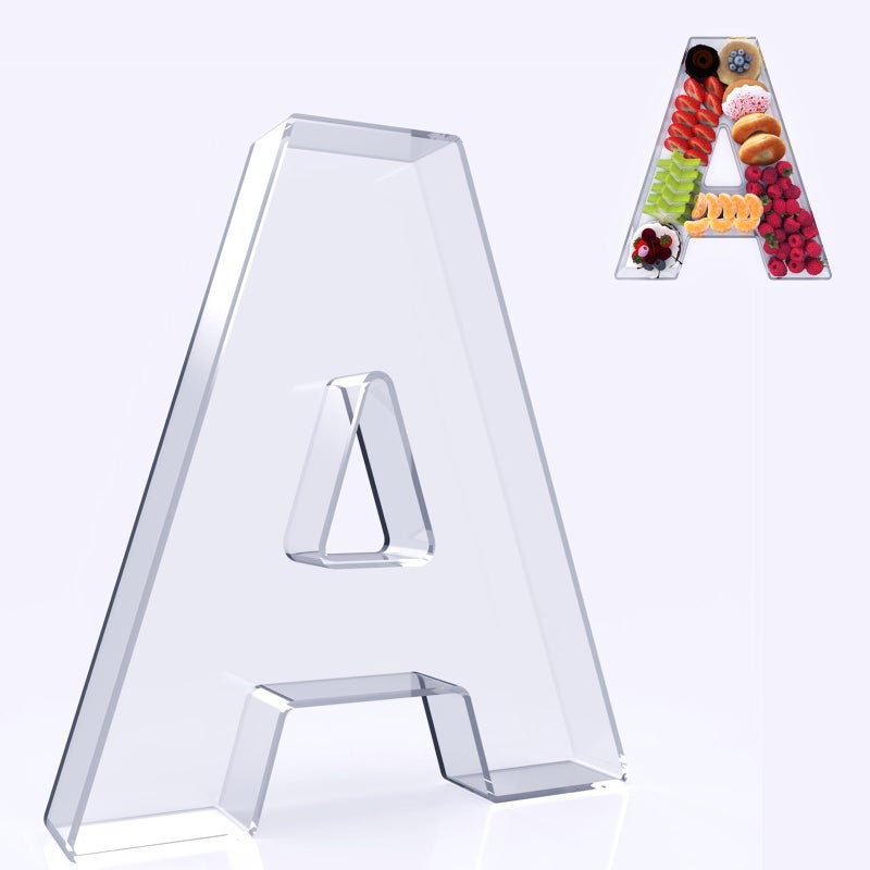 RUFHVTY 11" Acrylic Letter Charcuterie Box, Reusable Fillable Alphabet Number Shaped Form Tray for Birthday Anniversaries, Party Decorative Serving Plates Display Candy Cake (A) - Image 1