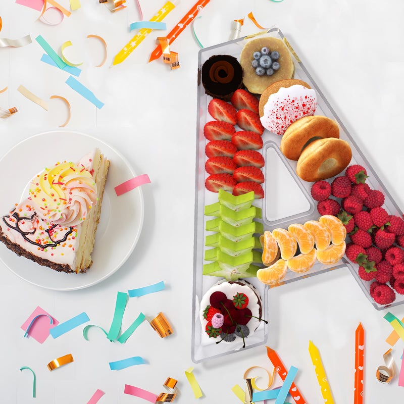 RUFHVTY 11" Acrylic Letter Charcuterie Box, Reusable Fillable Alphabet Number Shaped Form Tray for Birthday Anniversaries, Party Decorative Serving Plates Display Candy Cake (A) - Image 4
