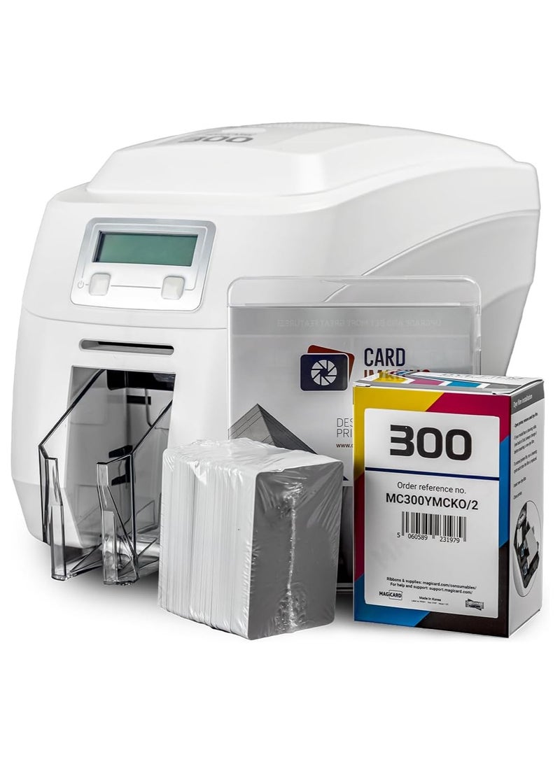 Magicard 300NEO DUO ID Card Printer Bundle – Dual Side Printer With YMCKO Ribbon, 100 Blank Cards, CardExchange Go Software – Part# 3300-6021/4 - Image 1