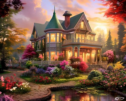 Springbok Victorian Dream 500 Piece Jigsaw Puzzle for Adults Dreamy Victorian House at Sunset Unique Cut Pieces Made in USA - Image 1