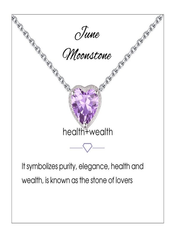 Qings Birthstone Heart Necklaces, 925 Sterling Silver June Birthstone Cubic Zirconia Necklace, Adjustable Chain Gift Box, 12 Months Jewellery Valentines Gift For Her Wife Birthday Wedding - Image 1