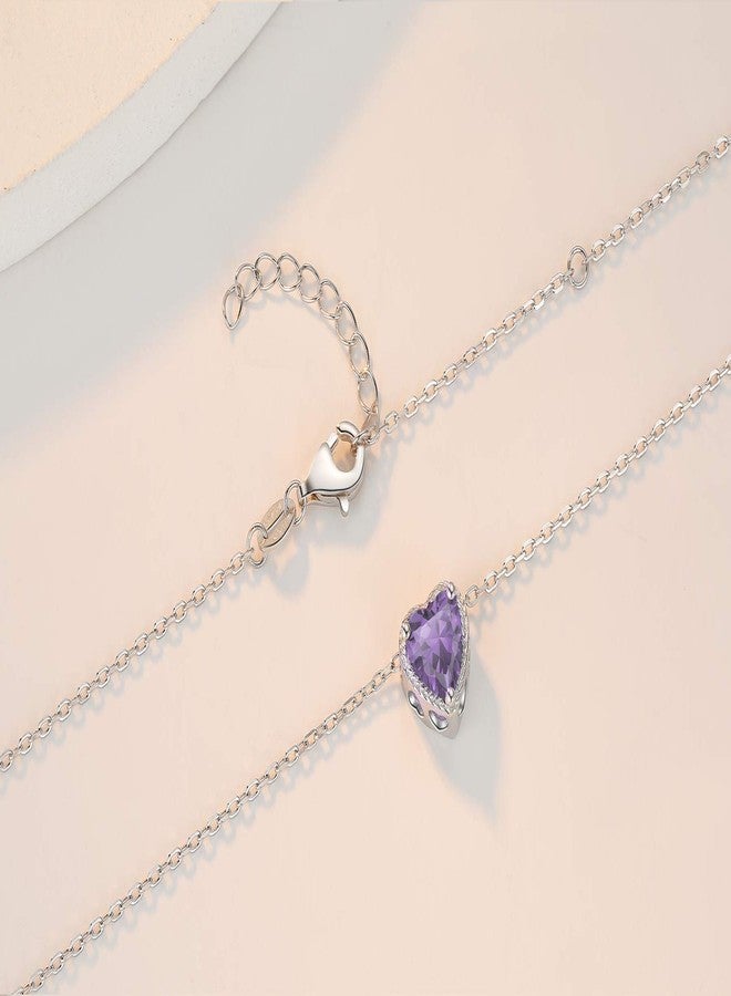 Qings Birthstone Heart Necklaces, 925 Sterling Silver June Birthstone Cubic Zirconia Necklace, Adjustable Chain Gift Box, 12 Months Jewellery Valentines Gift For Her Wife Birthday Wedding - Image 3