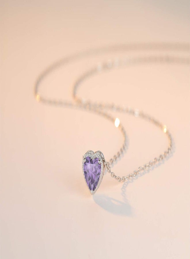 Qings Birthstone Heart Necklaces, 925 Sterling Silver June Birthstone Cubic Zirconia Necklace, Adjustable Chain Gift Box, 12 Months Jewellery Valentines Gift For Her Wife Birthday Wedding - Image 2