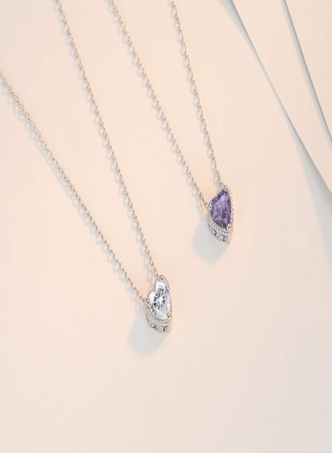 Qings Birthstone Heart Necklaces, 925 Sterling Silver June Birthstone Cubic Zirconia Necklace, Adjustable Chain Gift Box, 12 Months Jewellery Valentines Gift For Her Wife Birthday Wedding - Image 5