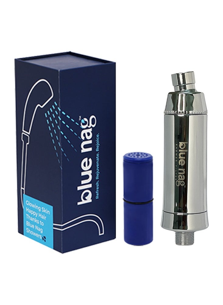 Blue Fixed Shower Filter | Complete Water Softening Solution | American Filtration Technology | Soft, Vibrant Hair & Glowing Skin 