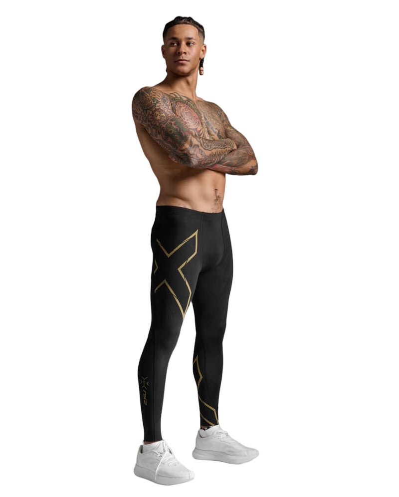 2XU Mens Light Speed Compression Tights Medium Black/Gold Reflective