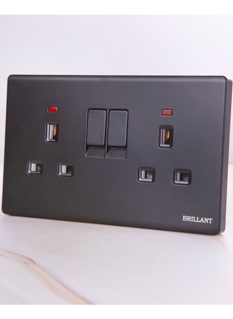 BRILLANT Dual plug 13 amp modern black 