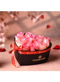 Floweraura FlowerAura Fresh Live Flower Bouquet of 13 Pink Roses In Heart Box For Birthday Gift Anniversary Gift Valentines Day Rose Day Gift For Boyfriend Girlfriend Wife Husband Same Day Delivery  - Image 2