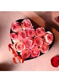 Floweraura FlowerAura Fresh Live Flower Bouquet of 13 Pink Roses In Heart Box For Birthday Gift Anniversary Gift Valentines Day Rose Day Gift For Boyfriend Girlfriend Wife Husband Same Day Delivery  - Image 4