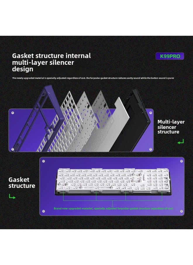 Generic K99 Pro Mechanical Keyboard Gaming E-sports Wireless 2.4G Bluetooth Three-mode Semi-transparent Keycap RGB Customized Keyboard-Color:99 Keys/first Number Purple/semi-transparent Keycap [three-mode Wired + Wireless 2.4g + Bluetooth] Rgb/latinum Switch  - Image 4