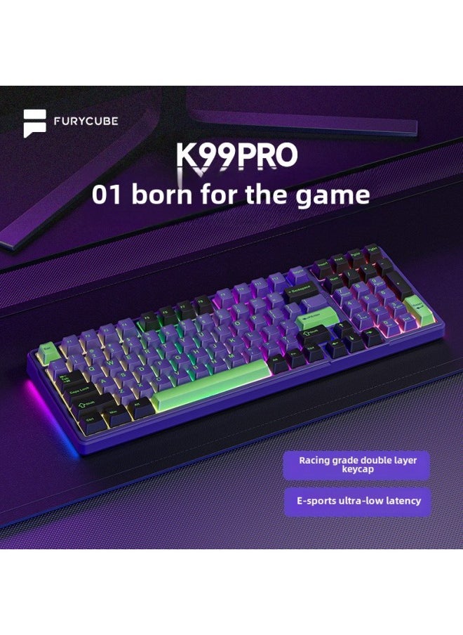 Generic K99 Pro Mechanical Keyboard Gaming E-sports Wireless 2.4G Bluetooth Three-mode Semi-transparent Keycap RGB Customized Keyboard-Color:99 Keys/first Number Purple/semi-transparent Keycap [three-mode Wired + Wireless 2.4g + Bluetooth] Rgb/latinum Switch  - Image 2