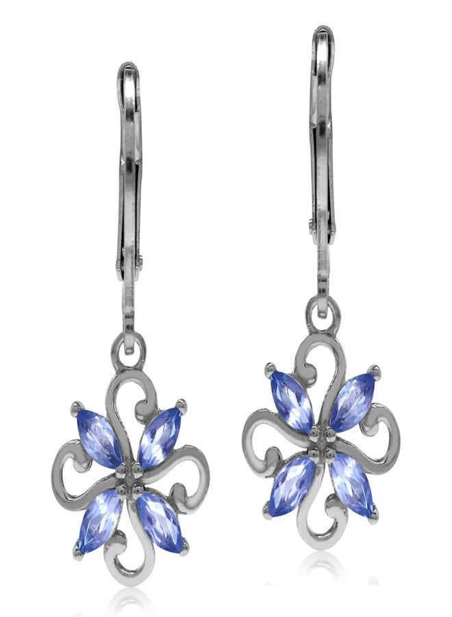 Silvershake Genuine Tanzanite 925 Sterling Silver Victorian Style Flower Leverback Earrings - Image 5