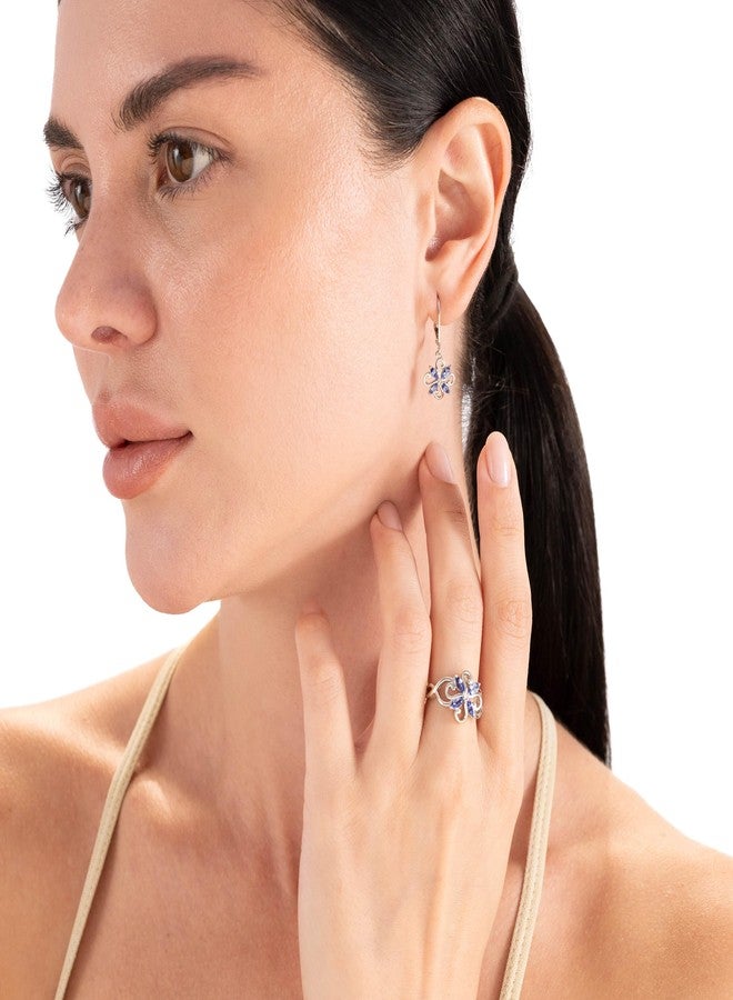 Silvershake Genuine Tanzanite 925 Sterling Silver Victorian Style Flower Leverback Earrings - Image 3