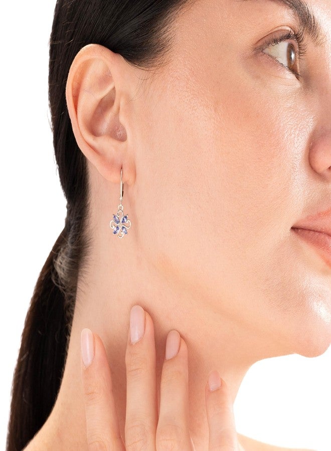 Silvershake Genuine Tanzanite 925 Sterling Silver Victorian Style Flower Leverback Earrings - Image 2