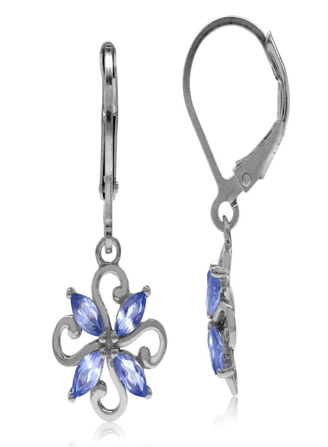 Silvershake Genuine Tanzanite 925 Sterling Silver Victorian Style Flower Leverback Earrings - Image 1