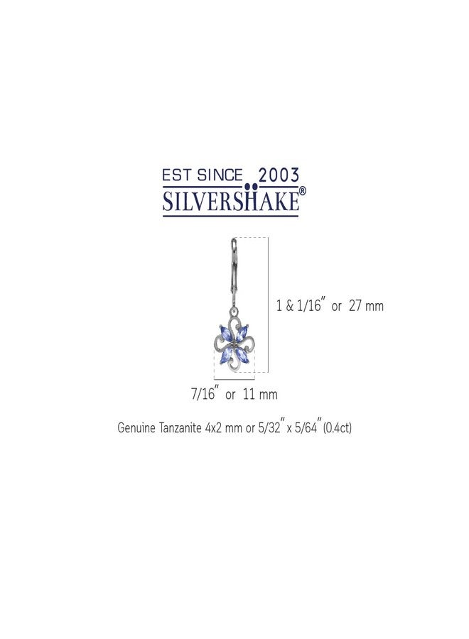 Silvershake Genuine Tanzanite 925 Sterling Silver Victorian Style Flower Leverback Earrings - Image 4