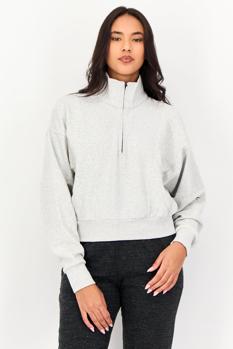 Reebok ملابس رياضية نسائية بأكمام طويلة مناسبة، رمادي فاتح - Image 1