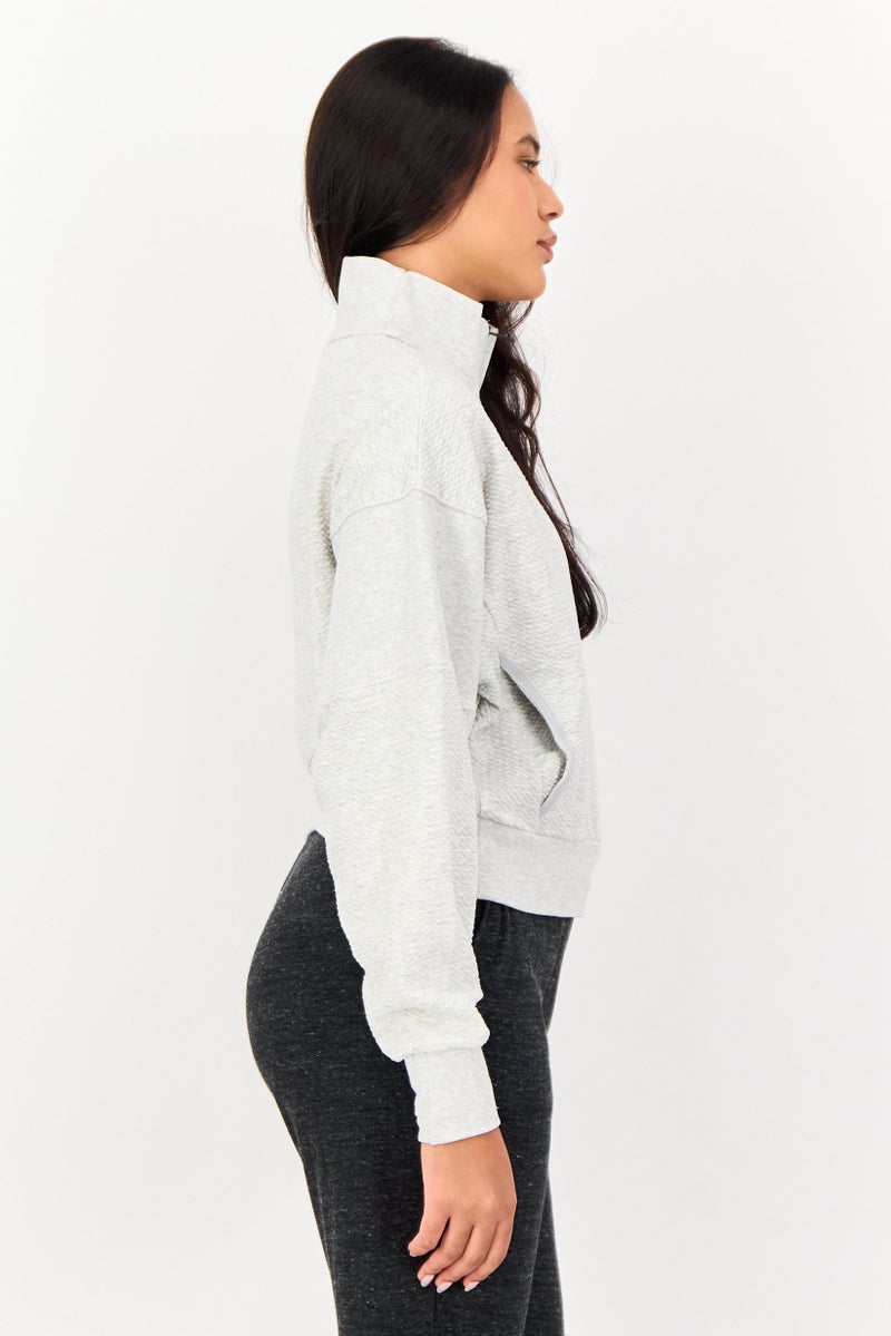 Reebok ملابس رياضية نسائية بأكمام طويلة مناسبة، رمادي فاتح - Image 4