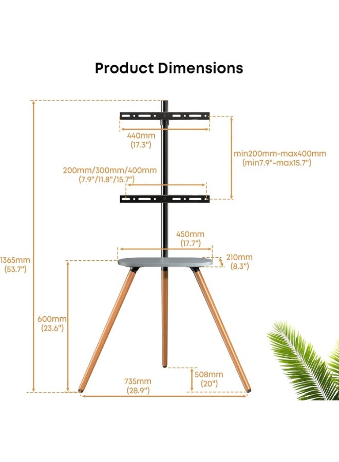 هوم كير حامل تلفزيون منزلي للشاشات من 32 إلى 75 بوصة بتقنية LED وLCD وOLED، حامل تلفزيون ثلاثي القوائم دوار محمول مع صينية خشبية، حامل أرضي قابل لتعديل الارتفاع، نظام إدارة كابلات مخفي، لون أسود - Image 4