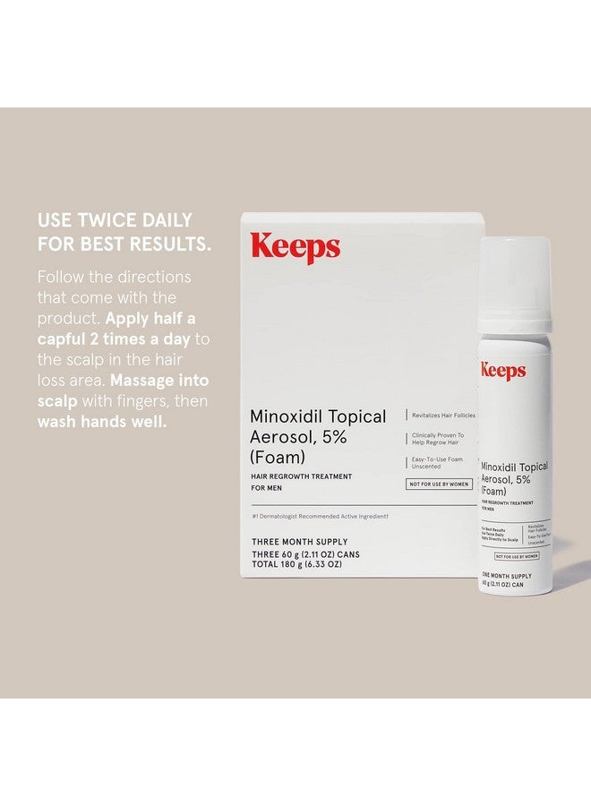 Keeps Extra Strength Minoxidil For Men Topical Aerosol Foam 5%, Hair Growth Treatment - 3 Month Supply (3 X 2.11Oz Bottles) - Thicker, Longer Hair - Slows Hair Loss & Promotes Hair Regrowth  - Image 2