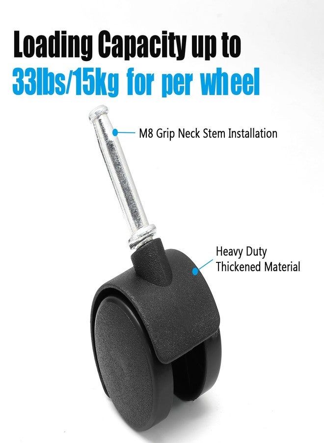 suiwotin 4pcs 1.5 Inch Swivel Caster Wheels, M8 Grip Neck Stem Caster Wheels, Heavy Duty Casters, Black Nylon Wheel Replacement for Furniture, Table, Cabinet, Shelf - Image 4