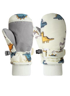 Kids Ski Gloves, Toddle Thermal Snow Waterproof Gloves, Dinosaur Pattern With Plush Lining Winter Ski Mittens for Toddlers Boys Kids Baby Outdoor Skiing Snowboarding, M Size