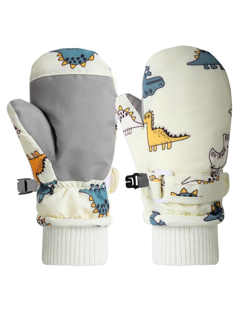 Excefore - Kids Ski Gloves, Toddle Thermal Snow Waterproof Gloves, Dinosaur Pattern With Plush Lining Winter Ski Mittens for Toddlers Boys Kids Baby Outdoor Skiing Snowboarding, M Size - Image 1