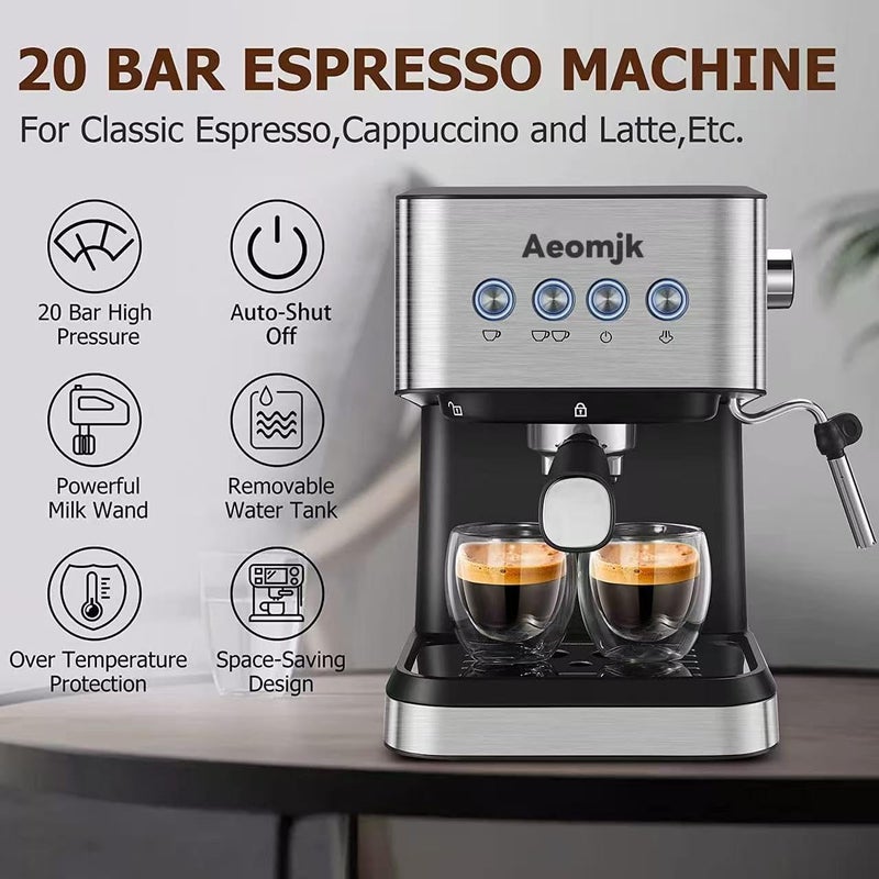Wtrtr Espresso Machine Coffee, Professional Espresso Maker with Milk Frother Steam Wand,Espresso Manual Coffee Machines，Cappuccino& Latte Macchiato Coffee Maker - Image 3