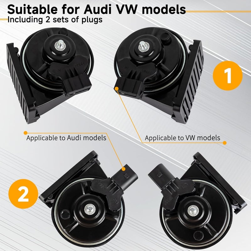 FARBIN Car Horn Application to Audi Volkswagen, 12V Waterproof Auto Horn Loud High/Low Tone Electric Snail Horns with Protective Grill (black horn with plug for Audi) - Image 3