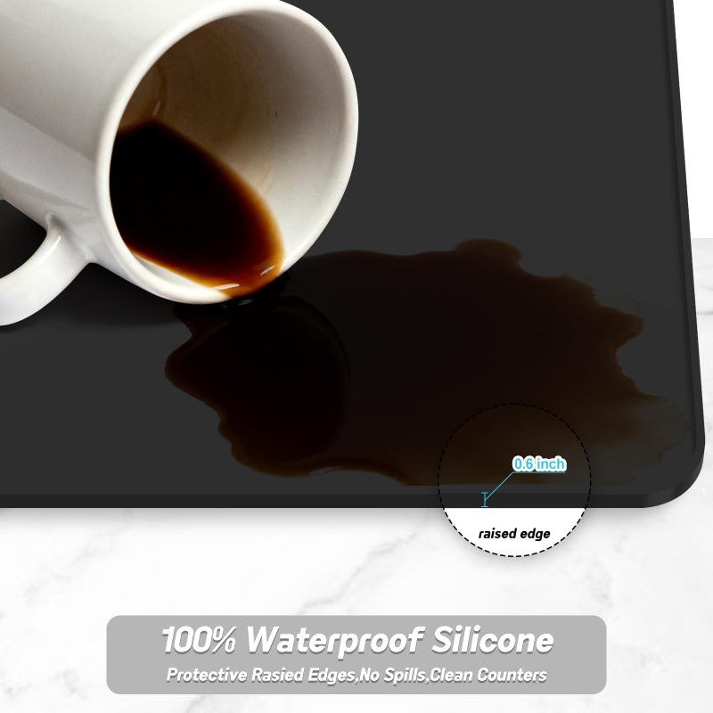 Garolue Silicone Coffee Mat,16"Ã—16" Waterproof Heat Resistant Bar Mat for Espresso Machine Station Accessories,Non Slip Dish Drying Mat for Kitchen Counter,Home Decor Essentials,Black - Image 4