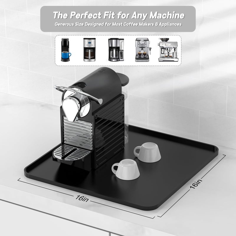 Garolue Silicone Coffee Mat,16"Ã—16" Waterproof Heat Resistant Bar Mat for Espresso Machine Station Accessories,Non Slip Dish Drying Mat for Kitchen Counter,Home Decor Essentials,Black - Image 2