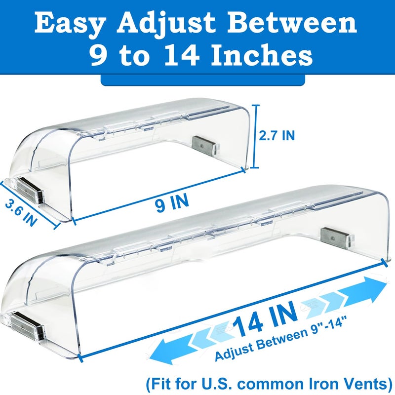Binazon Heating & Air Vent Deflector for Vents, Sidewall, Ceiling, Floor Registers - Adjust Between 9"-14", Magnetic Vent Covers for Air Conditioning, Heat, AC, Floor, Under Furniture (2 Pack Clear) - Image 2