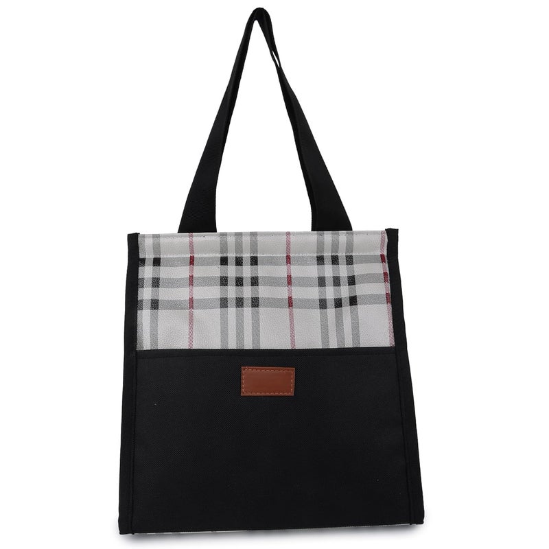 MARINE PEARL MARINE PEARL Lunch Bag 2022 Insulated Tiffin Organizer with Pocket for Tissues & Pickel for Women Men Adults Office Work Picnic Hiking | Black Stripe (BLACK CHECK) - Image 1