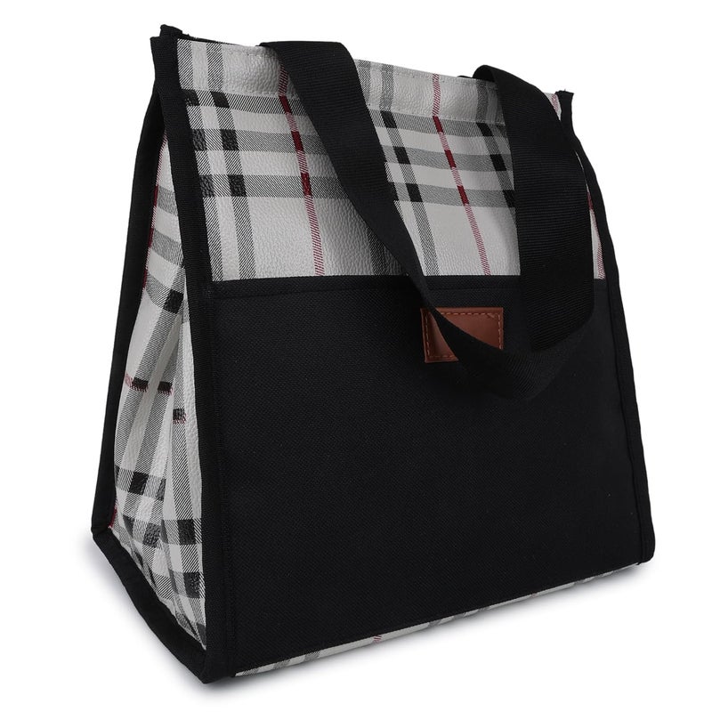 MARINE PEARL MARINE PEARL Lunch Bag 2022 Insulated Tiffin Organizer with Pocket for Tissues & Pickel for Women Men Adults Office Work Picnic Hiking | Black Stripe (BLACK CHECK) - Image 2