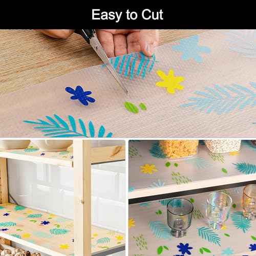 REWOP Fridge Mats, Kitchen Mat EVA Food Grade Multipurpose Washable Anti Slip Mat/Sheet for Fridge, Shelf Liners for Kitchen Shelves, Table, Drawer mat (300 * 45 cm) (Yellow+Green Flower) - Image 3