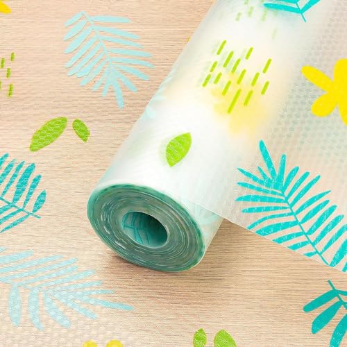 REWOP Fridge Mats, Kitchen Mat EVA Food Grade Multipurpose Washable Anti Slip Mat/Sheet for Fridge, Shelf Liners for Kitchen Shelves, Table, Drawer mat (300 * 45 cm) (Yellow+Green Flower) - Image 1