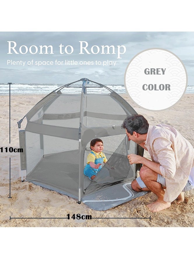 Bebiland 110cm×148xm Baby Playpen with Canopy, Portable Baby Beach Tent, Toddler Play Yard Indoor and Outdoor, Foldable Mosquito Net for Infant, Grey  - Image 2