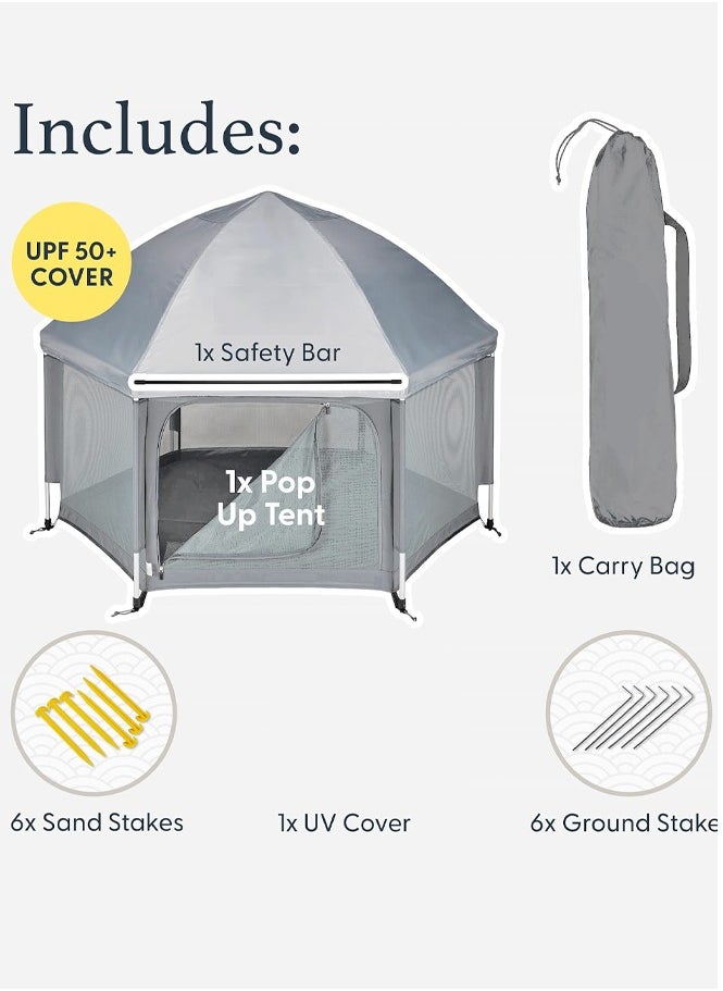 Bebiland 110cm×148xm Baby Playpen with Canopy, Portable Baby Beach Tent, Toddler Play Yard Indoor and Outdoor, Foldable Mosquito Net for Infant, Grey  - Image 3