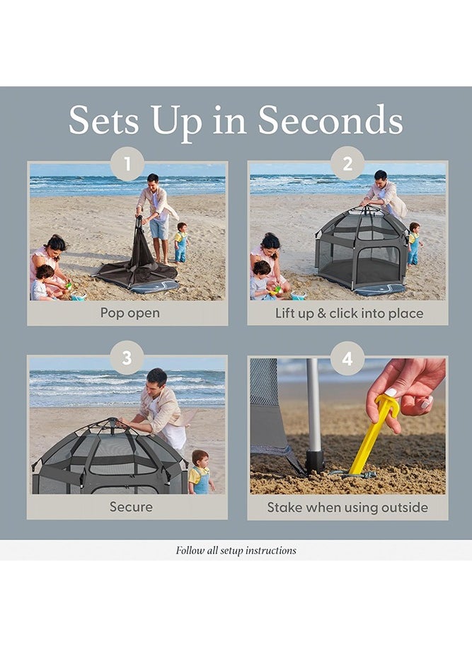 Bebiland 110cm×148xm Baby Playpen with Canopy, Portable Baby Beach Tent, Toddler Play Yard Indoor and Outdoor, Foldable Mosquito Net for Infant, Grey  - Image 4