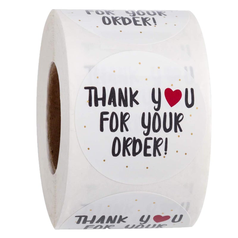 Seilvda Thank You for Your Order Stickers, 2 inch, 500 Count, White with Red Heart Design, Self-Adhesive Labels for Packages - Image 1