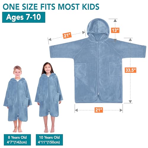 Suncube SUN CUBE Hooded Towel Robe for Kids, Zip Up Swim Parka Beach Cover Up for Girls, Surf Poncho for Boys Warm Changing Bath Towel for Pool with Zipper Hood 7-10, Light Blue - Image 4