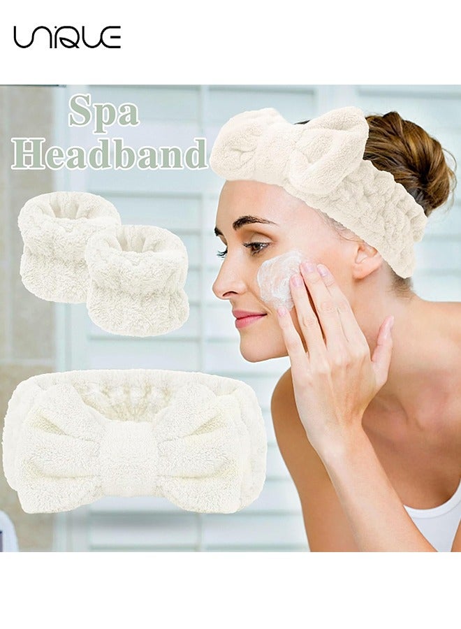 Unique 6Pcs Spa Headband and Wrist Washband Set, 2 Pieces Makeup Facial Face Wash Headband and 4 Pieces Wrist Bands for Washing Face Terry Cloth Headbands for Women Girls（Green + White） - Image 4