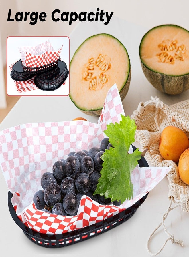 Hslife Plastic Food Baskets with Liners,120 Sheets Red Checkered Deli Paper Liners and 12 Black Fast Food Basket Bulk, Classic Reusable Baskets with Waxed Paper Liners (Black Baskets & Red Liners) - Image 5