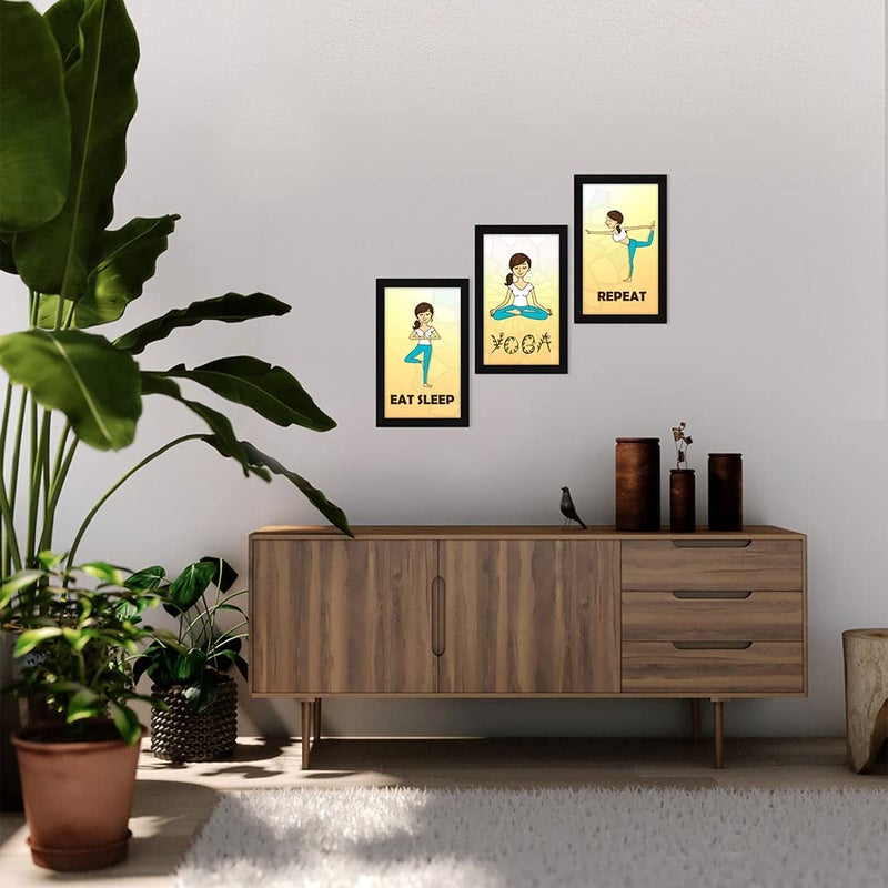 Nariele Paper Yoga Pose Asanas Wall Frame Art Painting Framed Paintings Multicolor Abstract 255 X 13 Inches Combined 85 X 13 each Set of 3 - Image 3