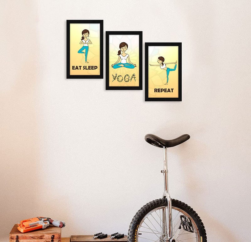 Nariele Paper Yoga Pose Asanas Wall Frame Art Painting Framed Paintings Multicolor Abstract 255 X 13 Inches Combined 85 X 13 each Set of 3 - Image 4