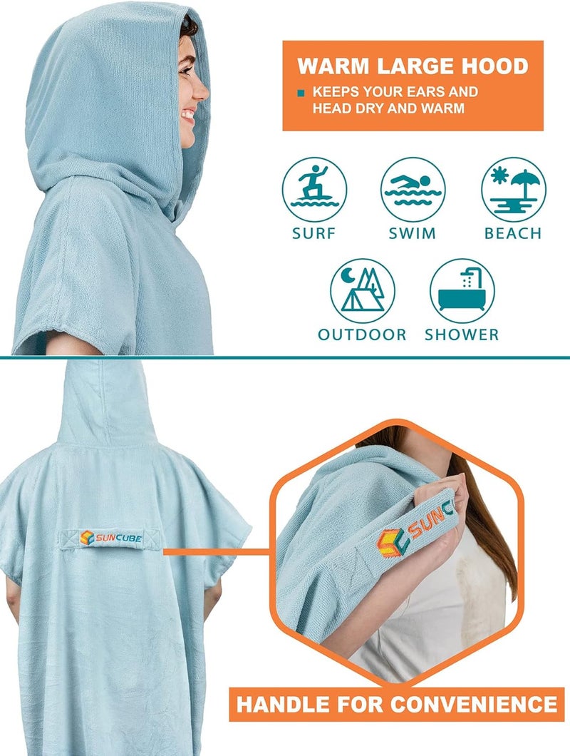 Suncube SUN CUBE Surf Poncho Changing Robe with Hood | Thick Quick Dry Microfiber Wetsuit Changing Towel for Surfing Beach Swim Outdoor Sports -Light Blue, Light Blue, One Size - Image 4