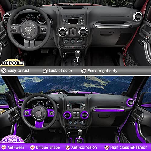 Opall Full Set Interior Decoration Trim Kit Steering Wheel & Center Console Air Outlet Trim, Door Handle Cover Inner for Jeep Wrangler JK JKU 2011-2018 2 Door& 4Door(Purple 12PCS) - Image 3