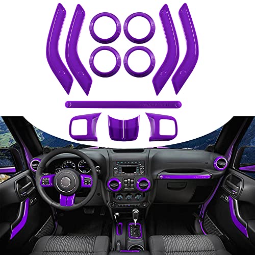 Opall Full Set Interior Decoration Trim Kit Steering Wheel & Center Console Air Outlet Trim, Door Handle Cover Inner for Jeep Wrangler JK JKU 2011-2018 2 Door& 4Door(Purple 12PCS) - Image 1