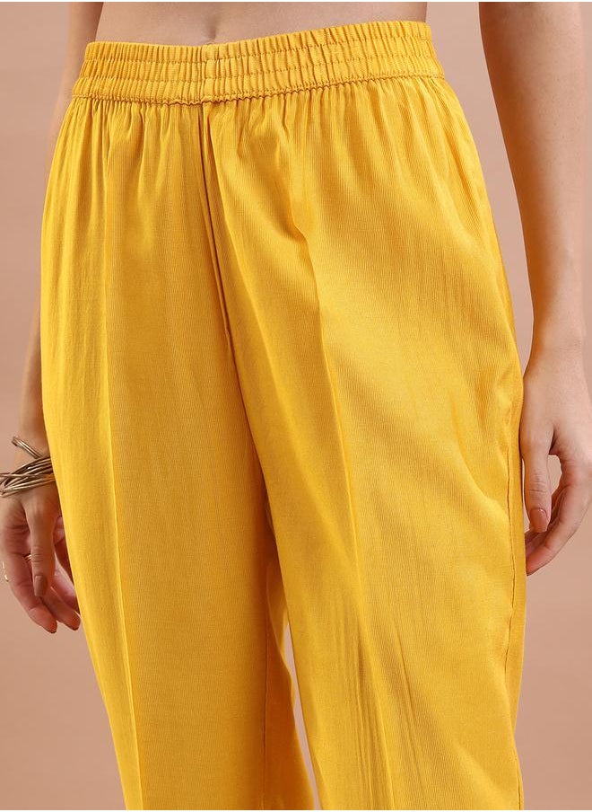 Vishudh - Women Yellow Embroidered Kurta Set with Dupatta by Styli - Image 1